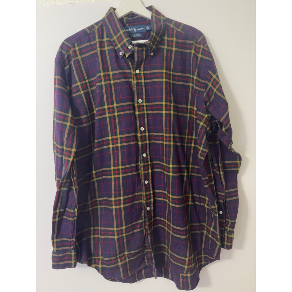 Polo Ralph Lauren Blake Shirt Mens Large Purple Plaid Cotton Button Down Preppy